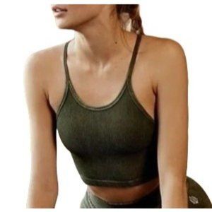 FREE PEOPLE MOVEMENT OLIVE GREEN HAPPINESS RUNS CROP TANK NWOT SZ: X/S  M/L NWOT